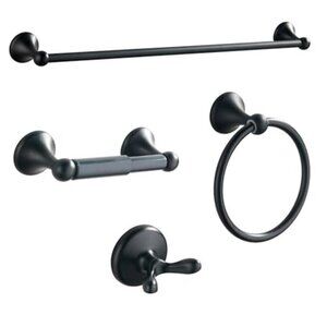 Matte Black Bathroom Hardware Set 4 Piece Towel Bar Hook Toilet Paper Holder